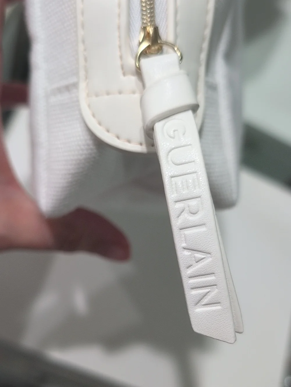 GUERLAIN White Canvas Cosmetic Case with Gold Bee Accent